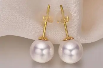 

free shipping CHARMINGhuge 12-13MM round AAA south sea white pearl earring 18k