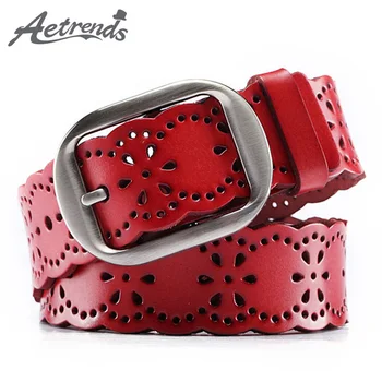 

[AETRENDS] Fashion Hollow Flowers Wide Leather Belts for Women Luxury Jeans Accessories Belt Female D-0095