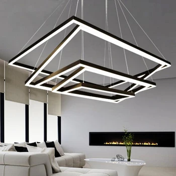 

Nordic modern minimalist bar chandelier double floor restaurant lamp wrought iron office LED personality rectangular chandelier