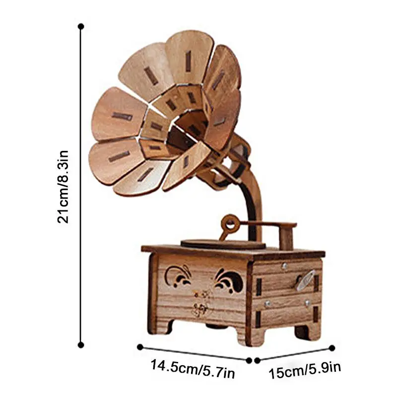 Деревянные музыкальные коробки с граммофоном, деревянная музыкальная шкатулка для самостоятельной сборки, Ретро стиль, подарок на день рождения, винтажные аксессуары для украшения дома