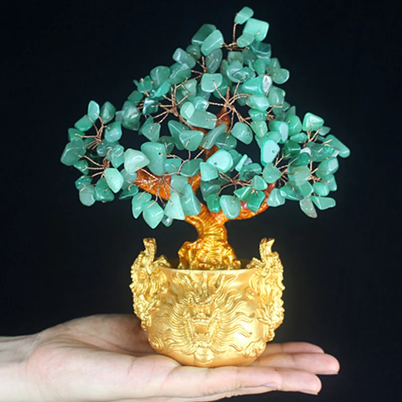 1 шт. фэн-шуй деньги счастливые богатые дерево ремесло натуральный кристалл офис Домашний декор комнаты - Цвет: Green