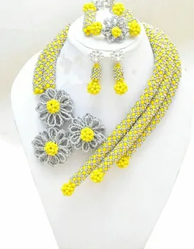 

Trendy Lemon Yellow Crystal Wedding African Beads Jewelry Set Indian Handmade Jewelry Bridemaid Jewelry Set Free Shipping ANJ104