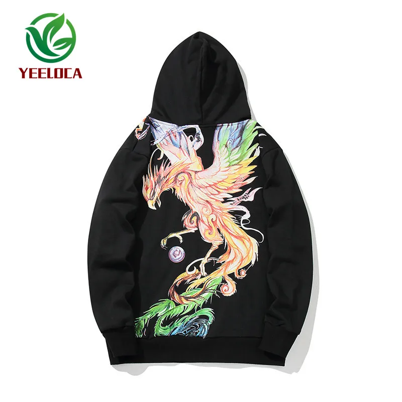 

2019 Autumn Dropshipping Chinese style Phoenix print Men's hoodies Oversized Couples Cotton Hip hop High quality Sweatshirts