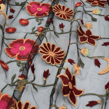 

Flowers Pattern Embroidery Lace Fabric Tulle Mesh Fabrics Sewing Fashion Dress Tissu au Metre DIY Materail Costura Vestidos Tela