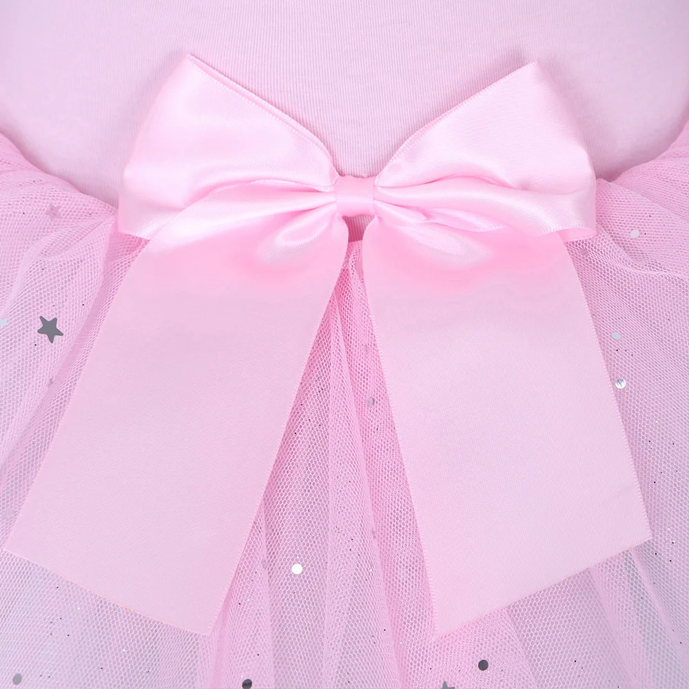 BAOHULU Girls Ballet Tutu Tulle Dress Sleeveless Gymnastics Leotard Diamond Pink Bow Pattern Ballet Leotard For Girl Ballerina