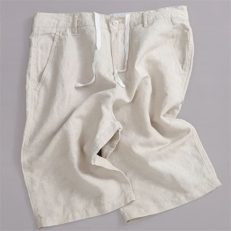 Новые модные брендовые мужские повседневные Шорты белые однотонные шорты мужские льняные хлопковые мужские шорты летние 38 Размер 6 цветов Masculina