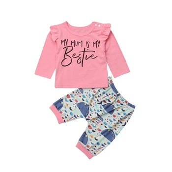 

2018 Autumn/winter Baby Girls Clothes Set Pink Ruffle Blouse Tops+Animals Whale Pants Toddler Girls Warm Clothes Set Tracksuit