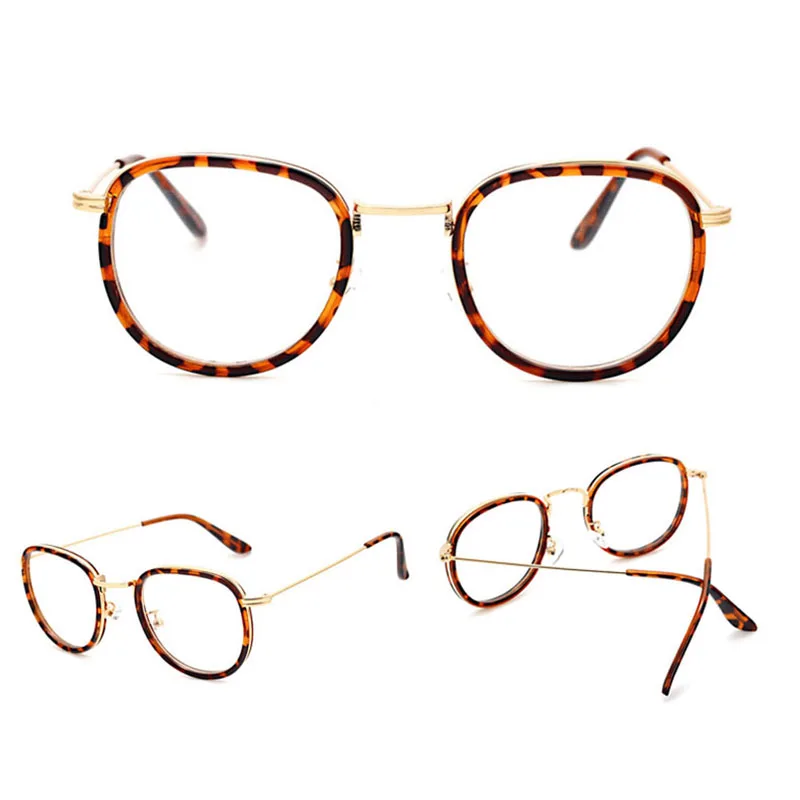 Винтажные мужские и женские очки с круглой оправой, прозрачные очки с полной оправой, оптические очки - Цвет оправы: Leopard print