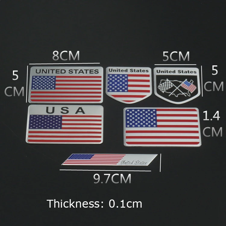 10 шт. американский флаг США тонкая алюминиевая этикетка эмблема из хрома Стайлинг автомобиля Наклейка длинная квадратная панель для ford Buick Land Rover