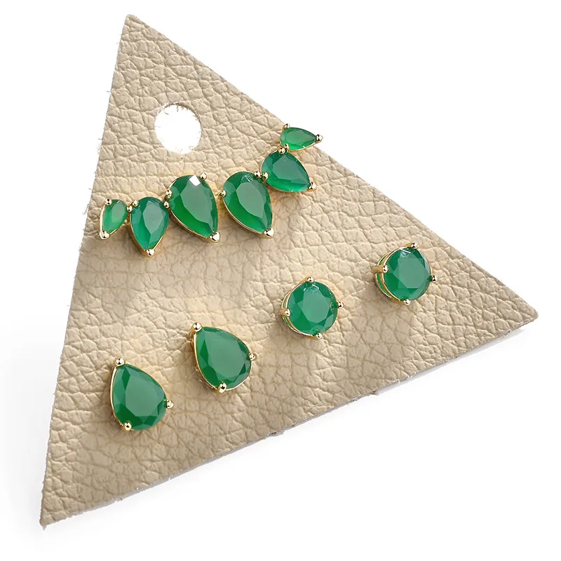 

Green opal claw paved 3 pairs round teardrop flower stud earrings set female small stud earrings