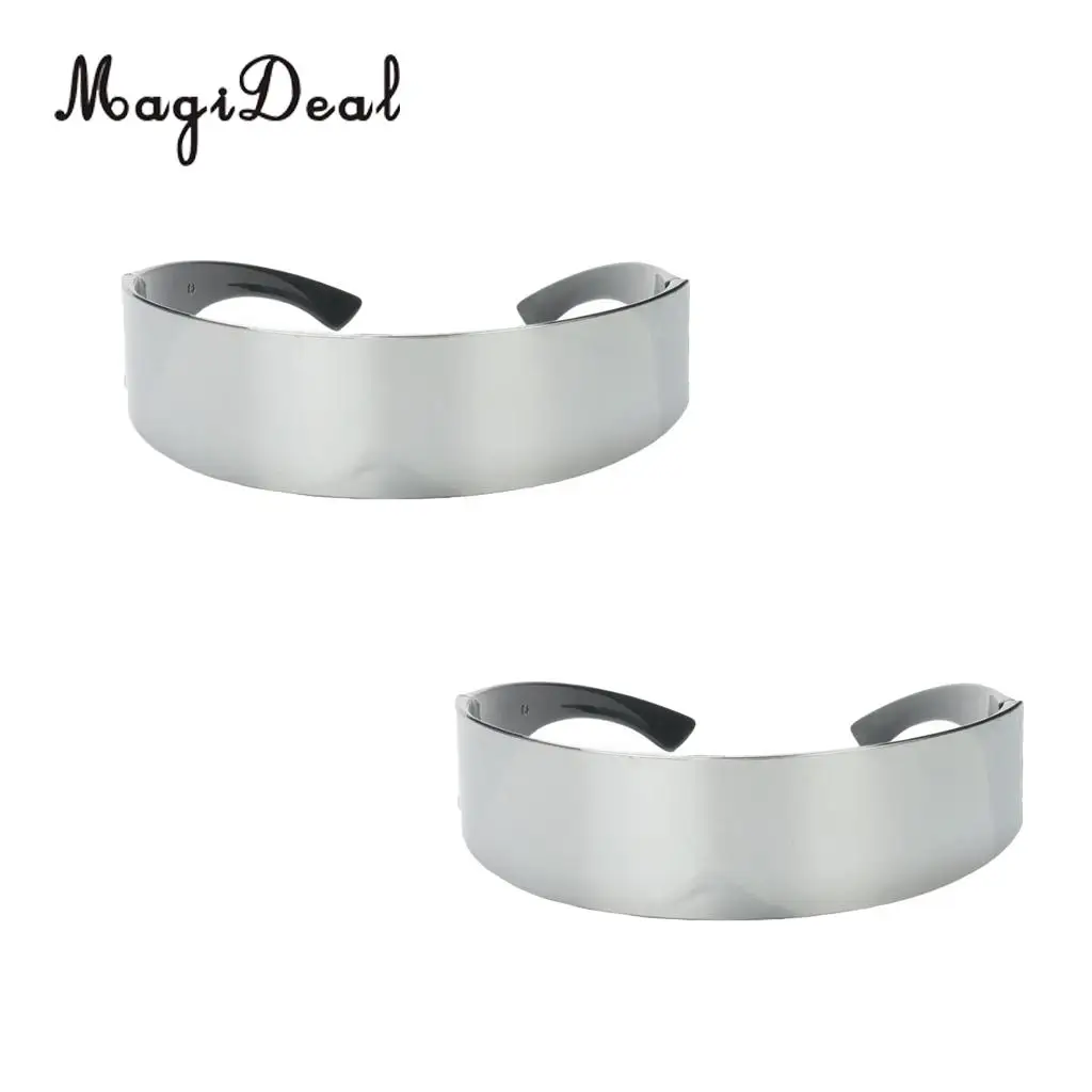 Pack of 2pcs Fun Metallic Silver Futuristic Soldier Space Alien Robot Costume Sunglasses Cosplay Accessories Photobooth