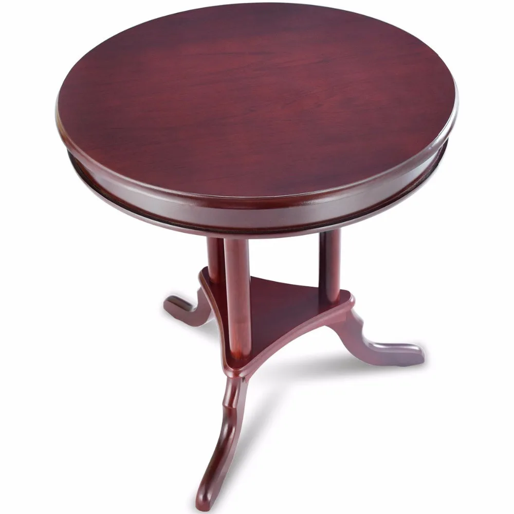 Giantex Round End Table Side Table Home Furnishing Accent Table Shelf Mahogany Living Room Furniture HW57874