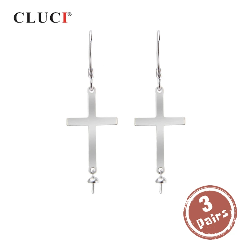 

CLUCI 3 pair wholesale 925 Sterling Silver Cross Earrings Women Anniversary Pearl Earring Mounting Silver 925 Drop Earrings