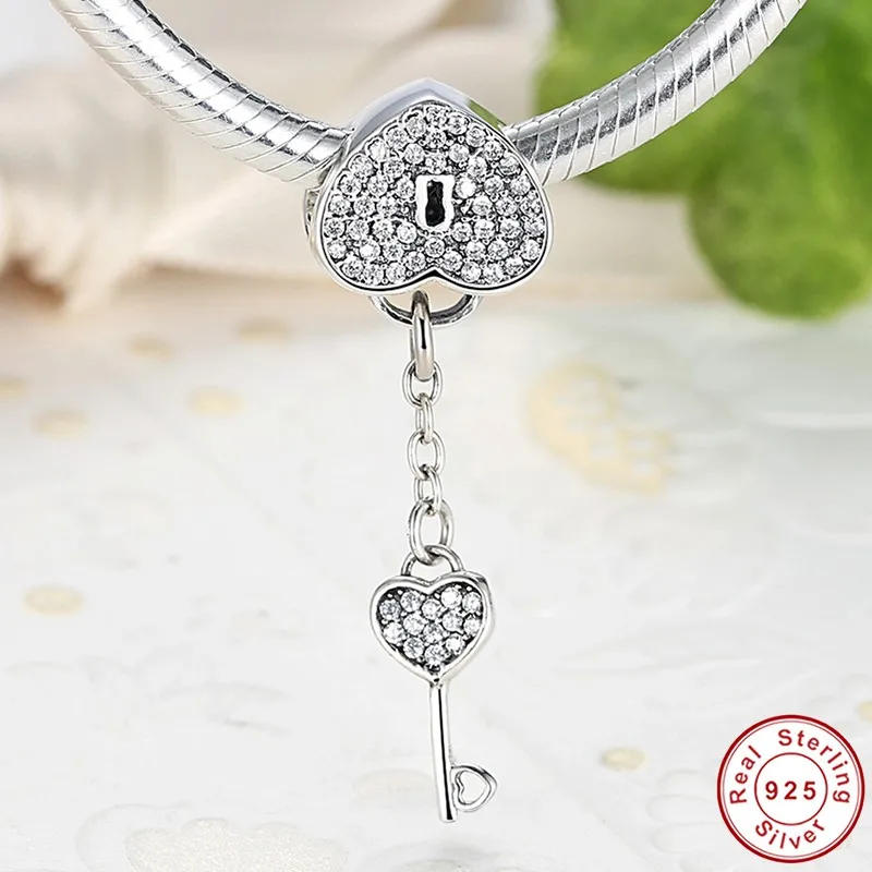 

WOSTU 925 Sterling Silver Padlock Clear CZ Charm Beads Pendants Fit Original Bracelet Authentic Jewelry Gift