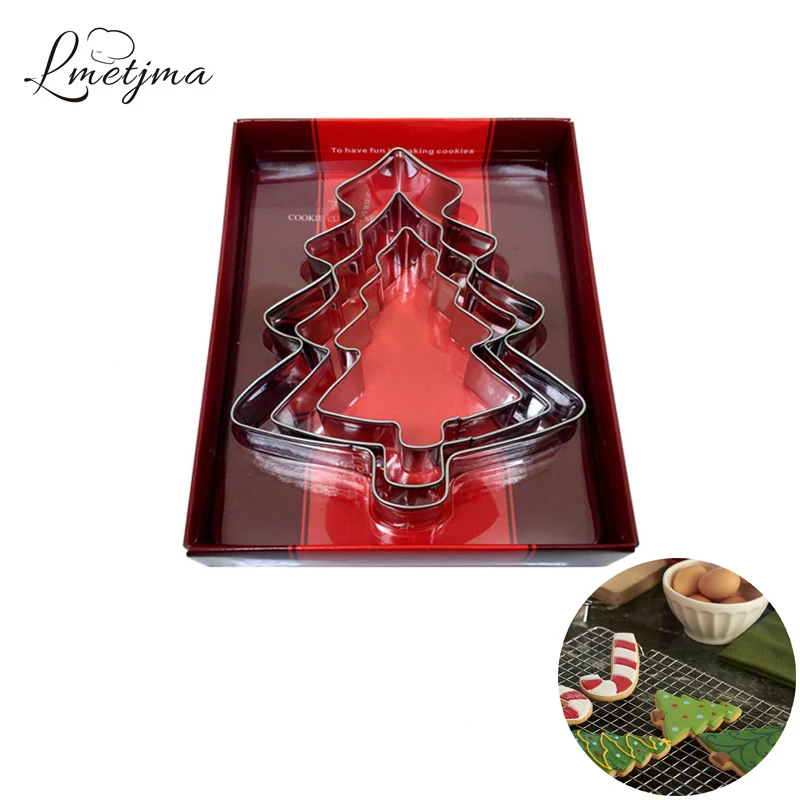 

LMETJMA 3pcs/set Christmas Tree Cookie Cutters Stainless Steel Cookie Cutters Mold DIY Snow Covered Tree Cookie Cutter KC0180