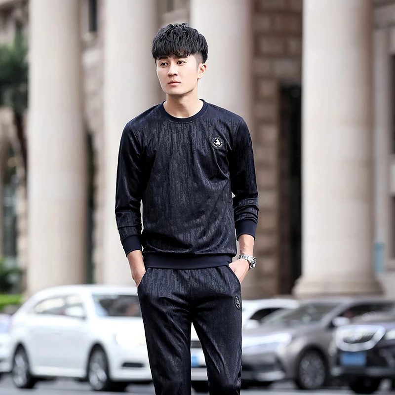 

Run clothes Sport Suit Men Windproof Gym Sportswear 2019 New Jacquard Fabric Tracksuit Elasticity Fitness Jogger Sportsuit Sets