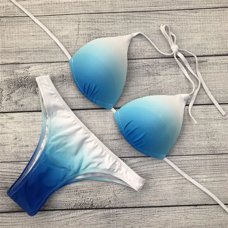 Sexy Photo Girl Beach Micro Bikini New Gradient color Bikini Set Women Brazilian Sexy Micro Bathing Suit Beach Swimwear Push Up