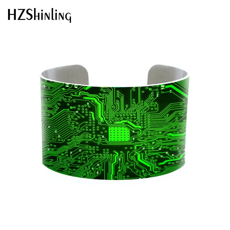 

2018 Trendy Circuit Board Cuff Computer Circuit Geekery Cuffs Computer Geek Adjustable Metal Bangle Printed Photo Bracelet