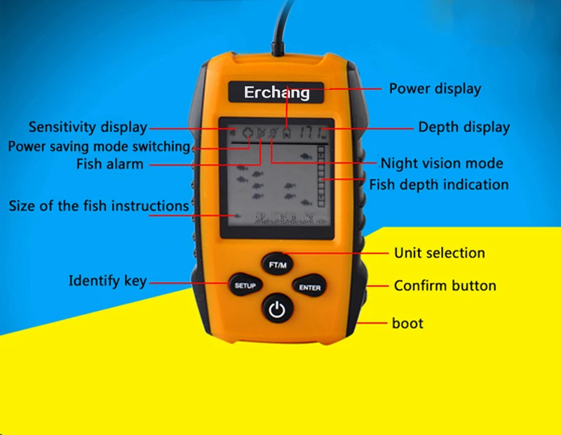 Erchang Портативный Sonar рыболокаторы сигнализации 100 м Sonar ЖК-дисплей рыболовные приманки эхолот ловли карпа Finder кемпинг