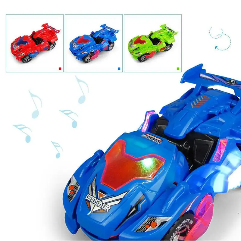 Online Deformación coche de dinosaurio eléctrico juguete rueda Universal transformación vehículo Robot con luces sonidos regalo para niños