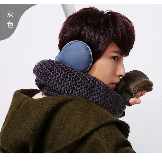 Winter Earmuffs for Men Foldable Ear Warmers British Style Plaid Plush