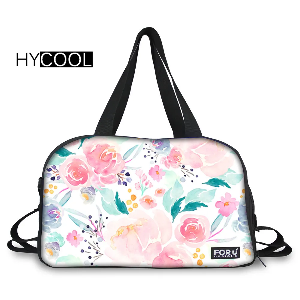 

HYCOOL Pink Plush Florals Lady Gym bag Training Fitness Wear-Resistant Travel Handbag Female Yoga Tote Outdoor Running Sport Bag
