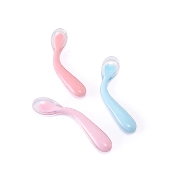 

3pcs Baby Silicone Spoon Set Safety Infant Feeding Kids Children Boy Girl Toddler Flatware Spoons Dishes Tableware Soups Curved