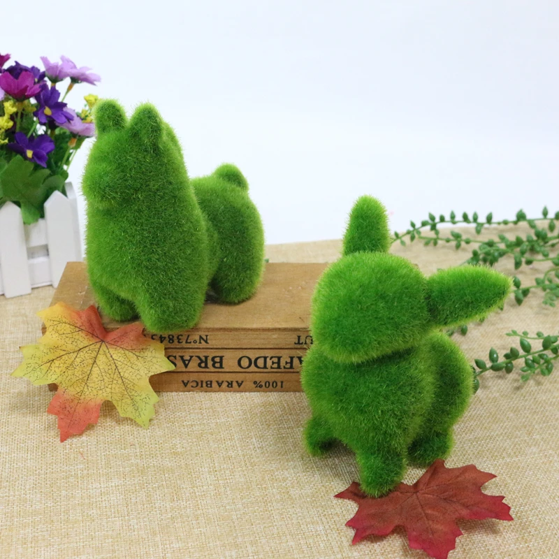 JAROWN Artificial Green Flocking Grass Plush Small Animal Simulation Fake Animal Home Decor Cute Gift Storefront Window Display (5)