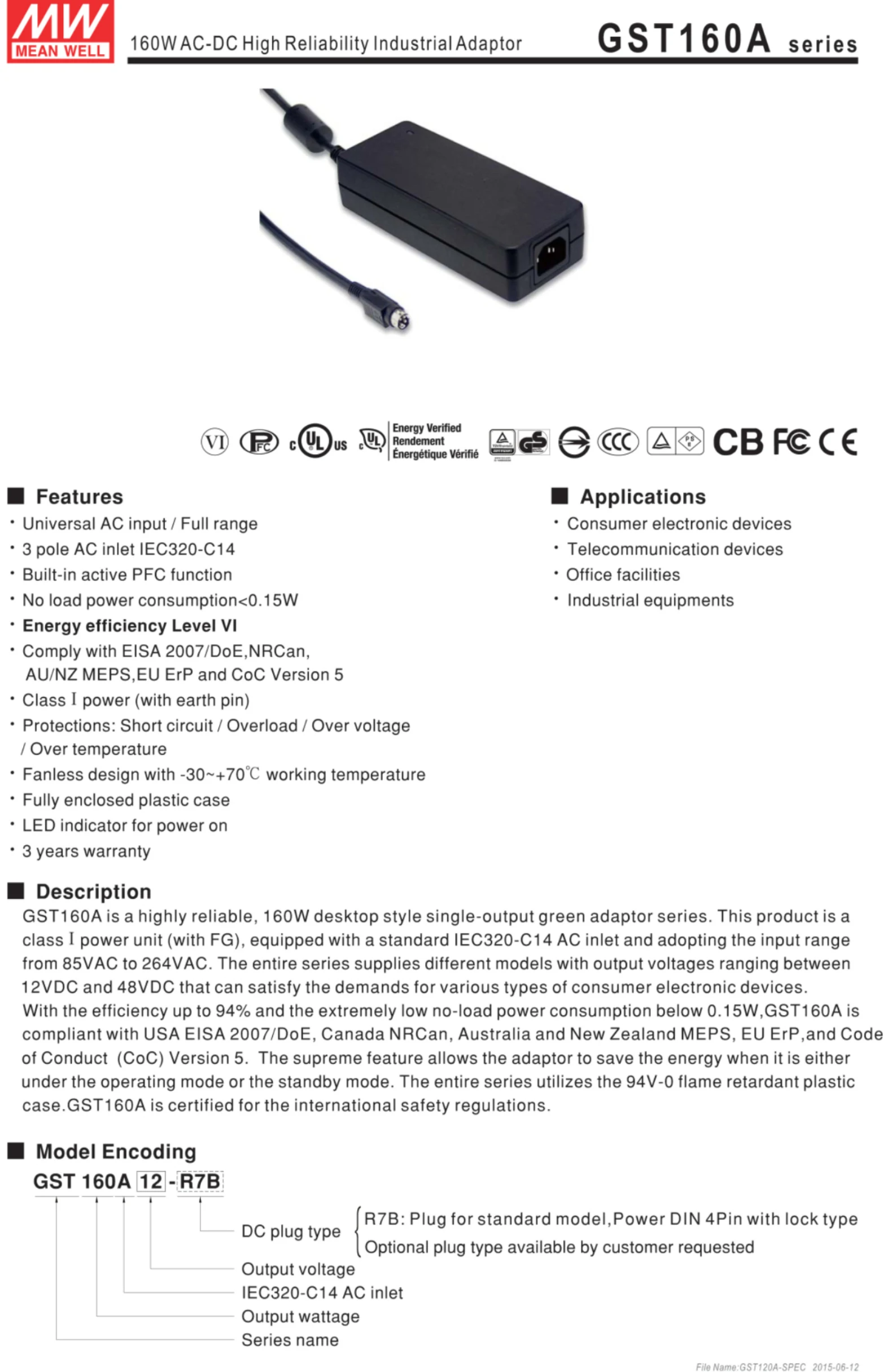 Plug-poupança de Energia Pack Gst160a Meanwell 160w Ac-dc 3 Adaptador Industrial Substituir gs 1 Gst160a24-r7b 24v 6.67a 2 (1 PACK) GST160A24-R7B 24V 6.67A GST160A meanwell