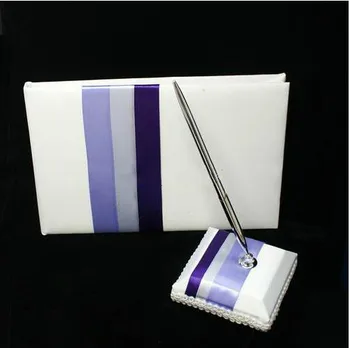 

Violet Stripes Design Sash Wedding Guestbook and Pen Set