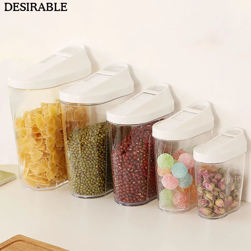 

5 piece Food grade Plastic Sealed Cans Kitchen Snacks and cereals Storage bottle Transparent Food Canister Keep Fresh Jar a set