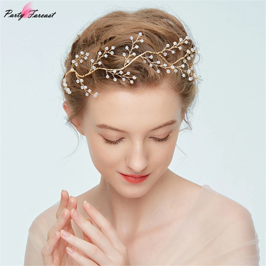 Wedding Hair Accessories Bridal Gold Vine Clips Crystal Pearl Flower