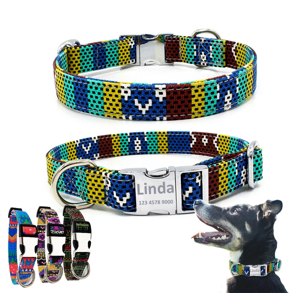 Personalized Bohemian Dog Collar Nylon Colorful DIY Custom Pet Martingale Cat Collars Puppy Large Dogs Neck Chian accessories
