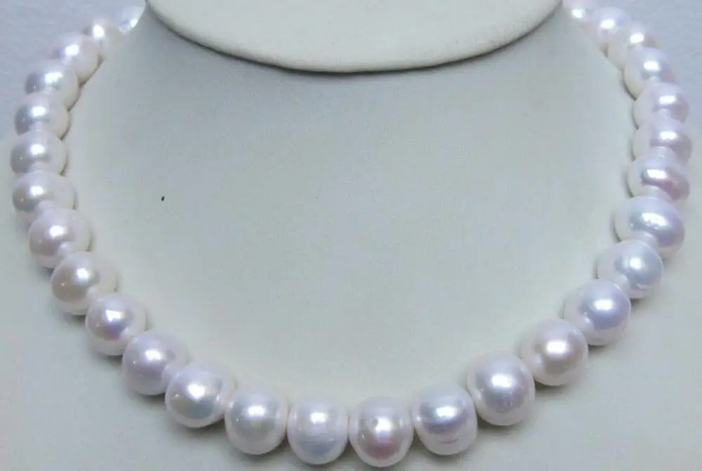 

HUGE 12-13MM PERFECT ROUND SOUTH SEA GENUINE WHITE PEARL NECKLACE 14K 18" +box