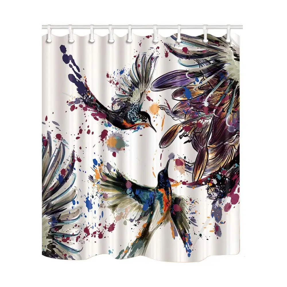 Interesting Watercolours with Colorful Birds Shower Curtain Waterproof