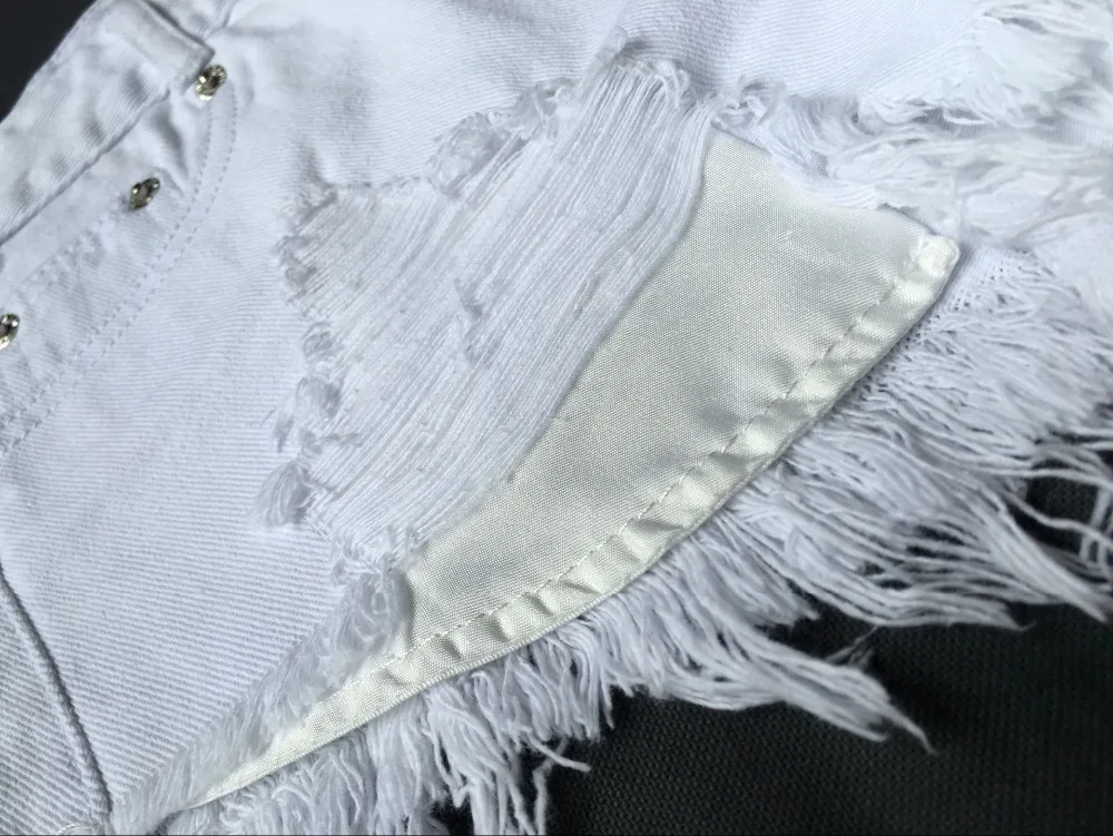  2017 Best Selling Women Pure White High Waist Slim Grinding Patch Holes Irregularly Exposed Jeans Pants Sexy Girl Denim Shorts (13)