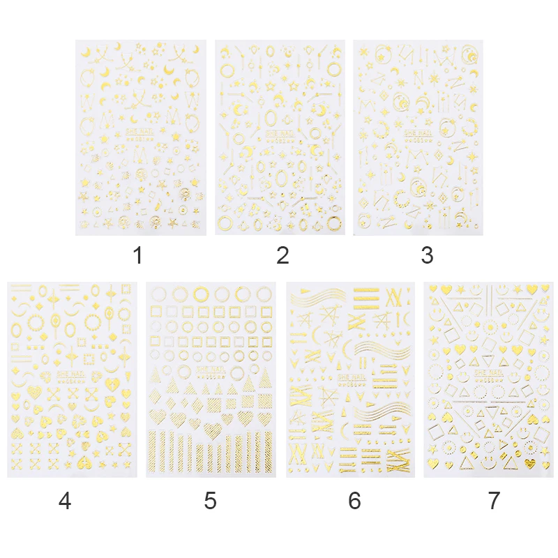 Nail Art 3D Design Stickers Adhesive Wraps Decals Square Gold Nail Gel Polish Tips Transfer Sticker DIY Nail Decorations