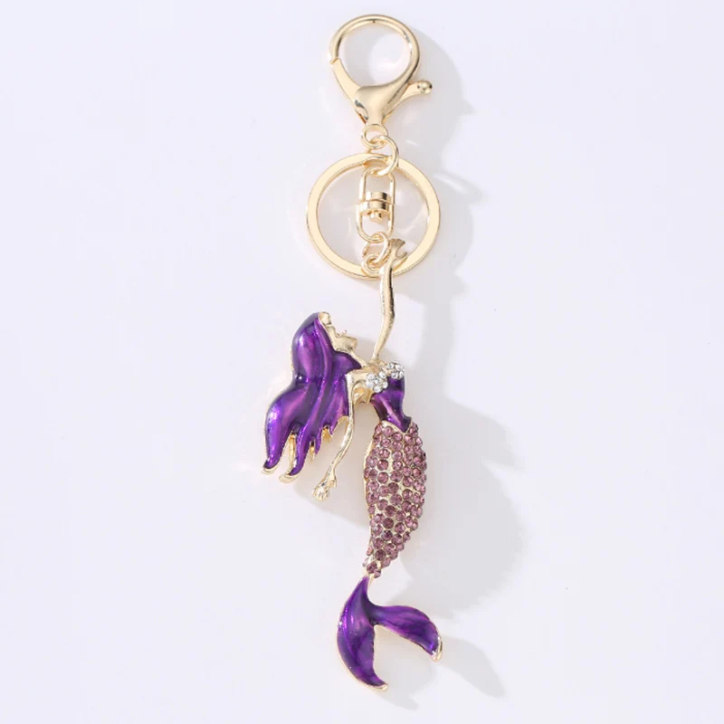 

Creative Rhinestone Mermaid Keychain Crystal Sea-maid Keyring Key Holder For Car HandBag Pendant Jewelry Party Gift Accessories