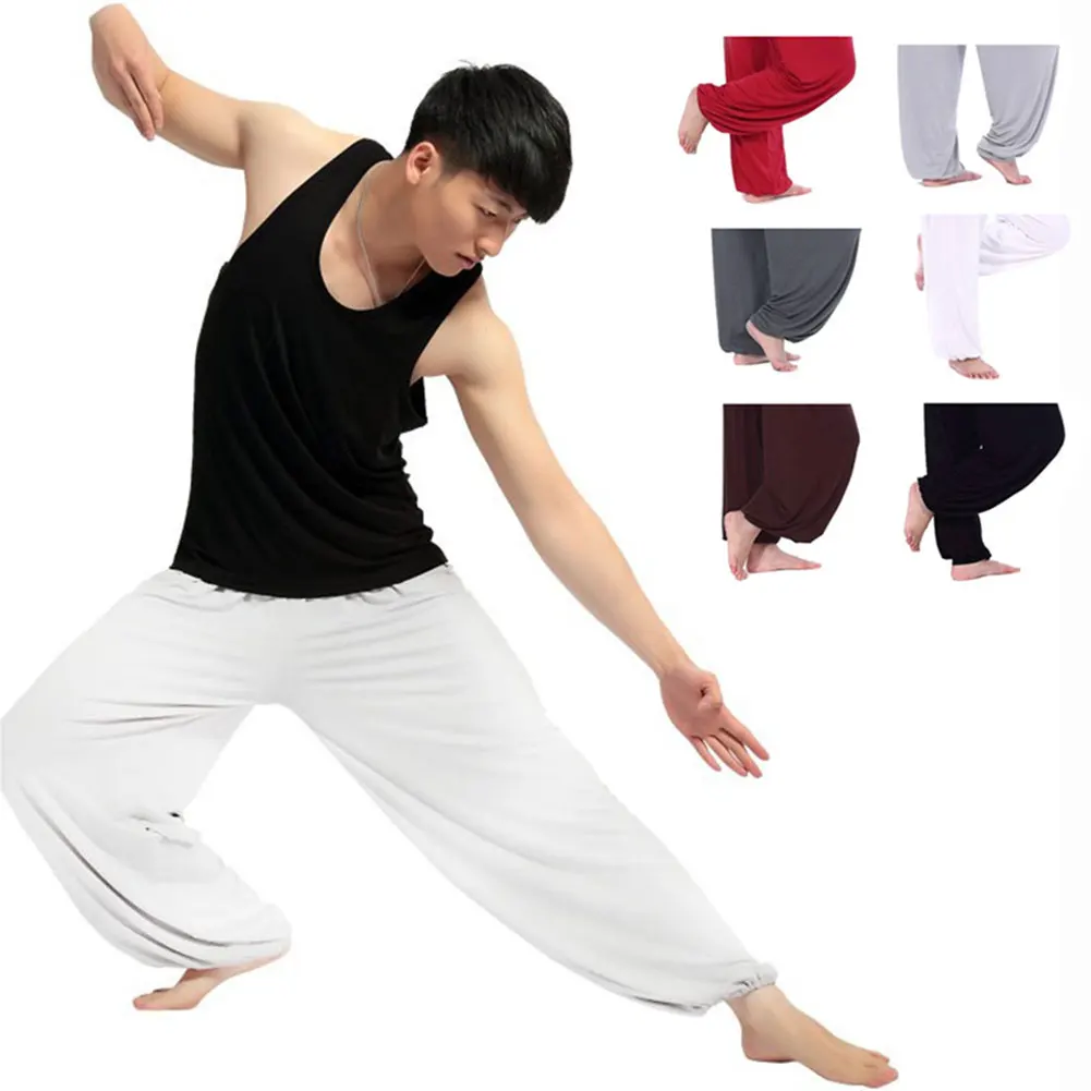 

Spring Summer Men Wide Leg Pants Solid Color Stretch Dancing Bloomers Fitness Man Loose Trousers L-3XL XR-Hot
