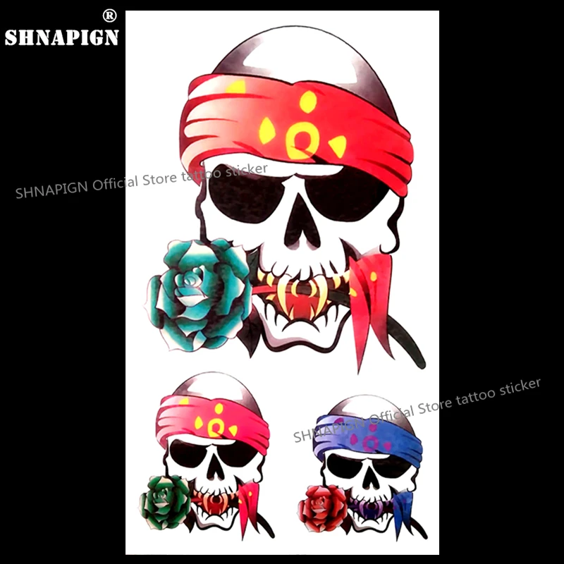 SHNAPIGN пиратский череп мужская стильная временная татуировка боди арт флеш