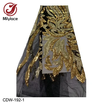 

Gold African Sequins Lace Fabric 2019 Embroidered Nigerian Net Laces Fabric Bridal High Quality French Tulle Lace Fabric CDW-192