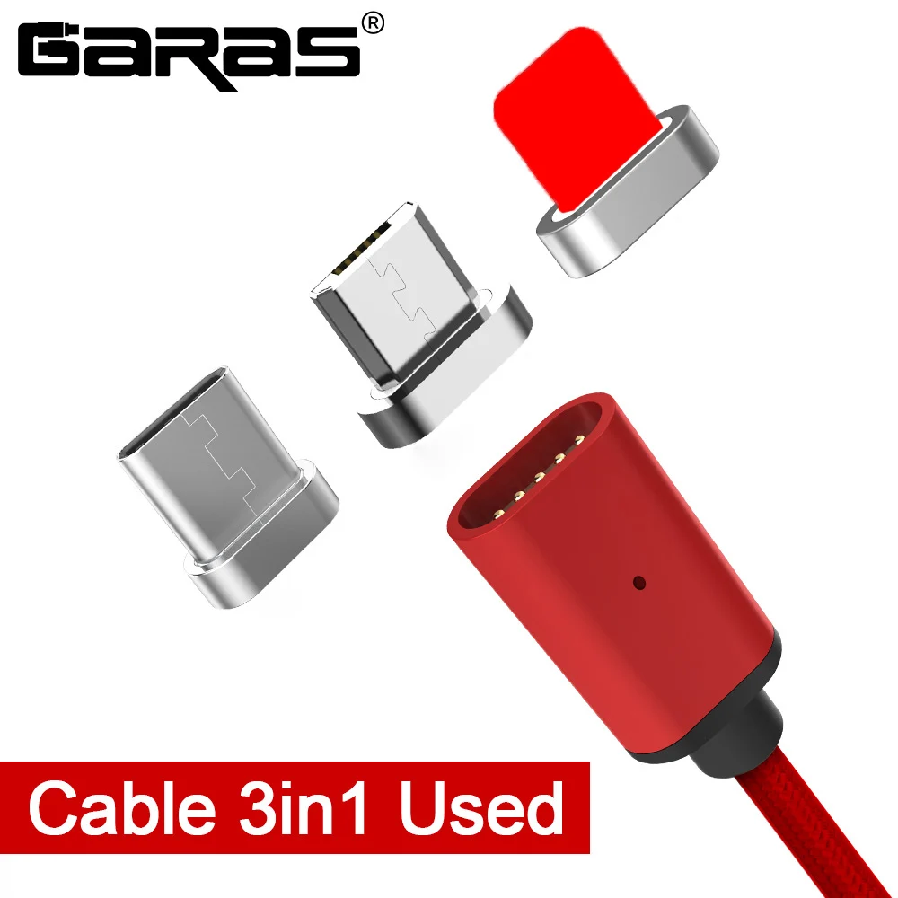 GARAS Магнитный кабель для iphone Micro Тип usb C 3in1 мобильного телефона Магнит кабель быстрой зарядки Магнитная Micro USB Кабель-адаптер