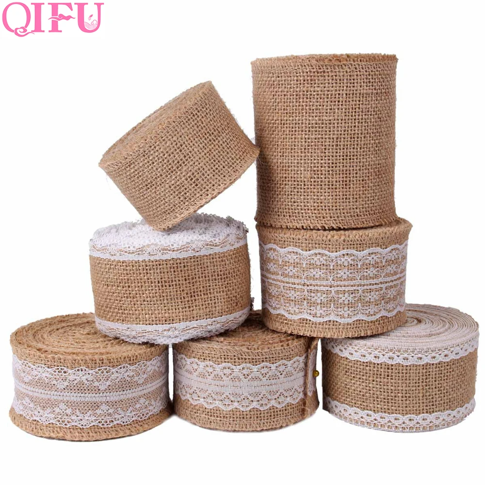 QIFU Jute Burlap Rolls Hessian Ribbon With Lace Rustic Wedding Decor Vintage Decor Table Accessories Weeding Decor Bodas Gift QIFU Jute Burlap Rolls Hessian Ribbon With Lace Rustic Wedding Decor Vintage Decor Table Accessories Weeding Decor Bodas Gift