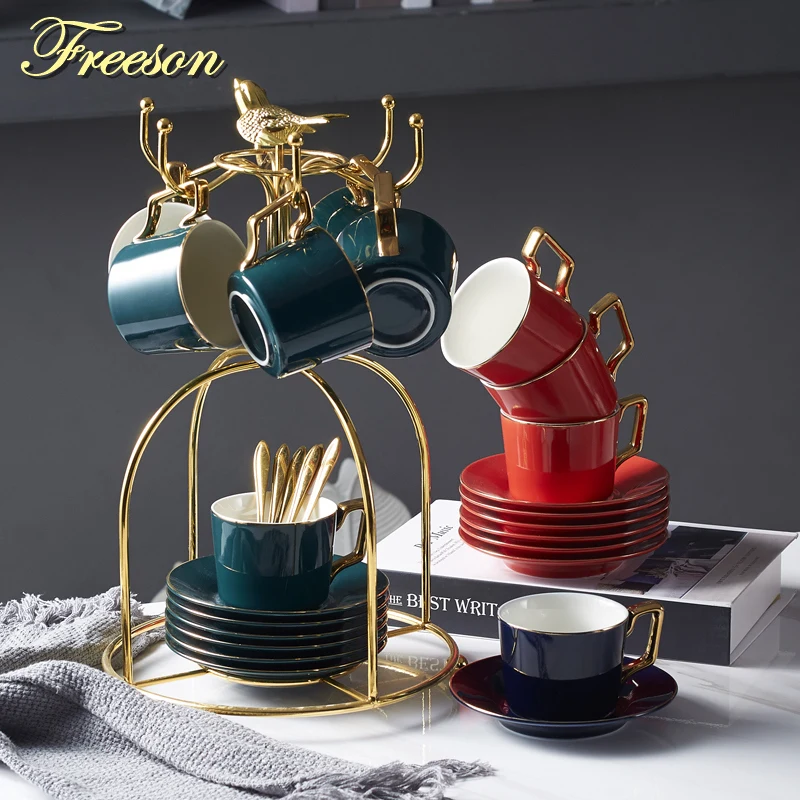 

Concise Porcelain Coffee Cup Saucer Spoon Set 200ml Nordic Tea Cup Ceramic Tea Set Advanced Teacup Cafe Espresso Cup Dropship