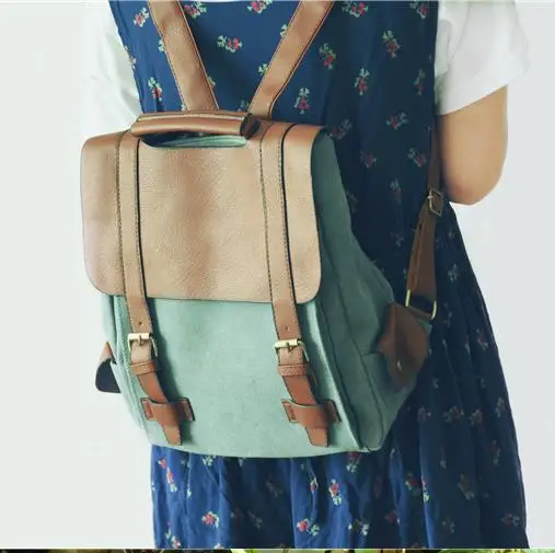 

Japanese Simple Canvas Backpack High School Students Shoulder Bag Vintage Patchwork Backpack Male and Female Backpack
