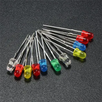 

5 Colors 100pcs/lot 3mm LED Emitting Diodes Light Kit Round Top Diffused White Yellow Red Blue Green Assortment For DIY Lighting