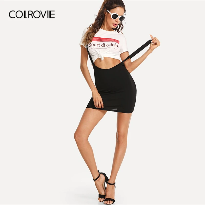 Черная однотонная облегающая юбка COLROVIE на бретелях с высокой талией Женская