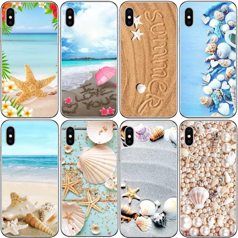 

Summer beach views starfish shell Clear hard plastic phone cases back cover For iphone 7 6 6S 8 plus 5S SE X Fundas Coque
