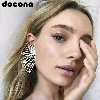 

docona Trendy Large Hollow Butterfly Drop Dangle Earring for Women Girl Metal Geometric Pendant Earrings Pendientes 6218