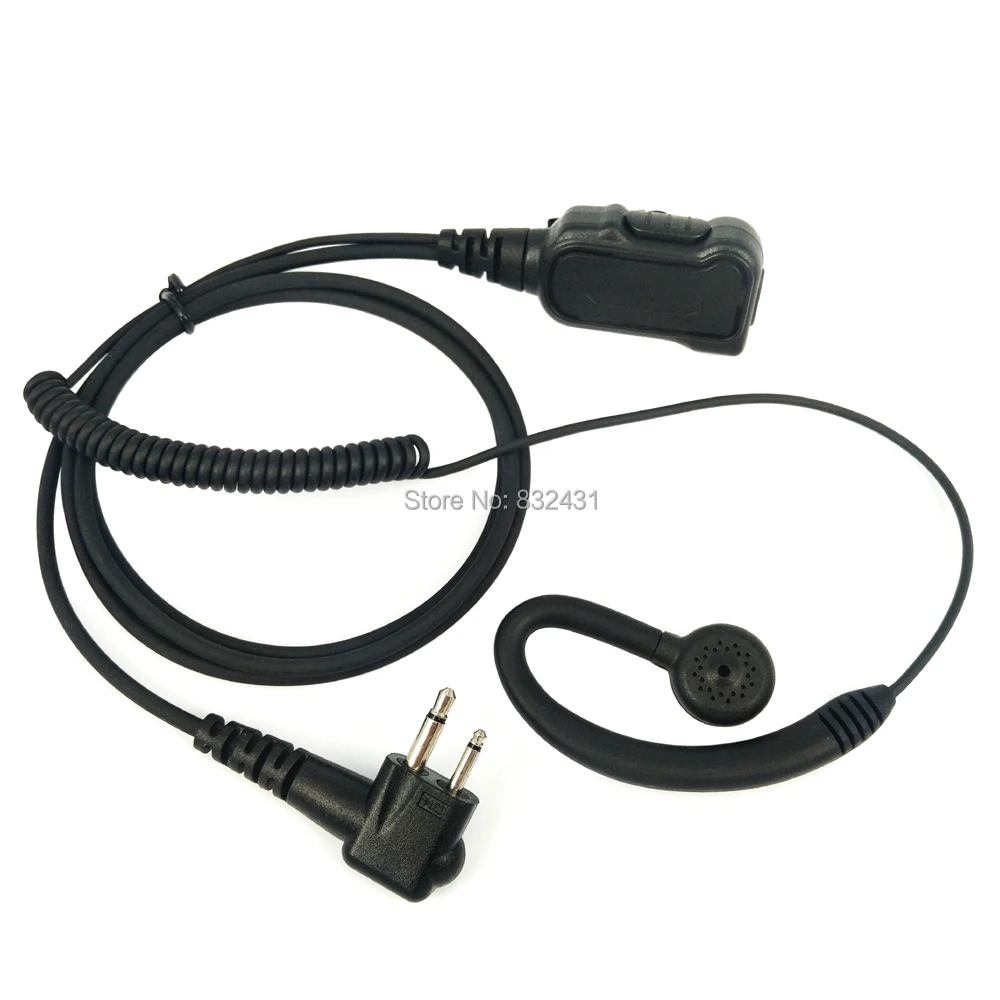 2 Pin Big PTT Knob Curve Earpiece Mic For Motorola Walkie Talkie 3